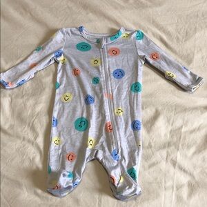 George Gray Footed One-Piece with Multicolor Smiley Dots